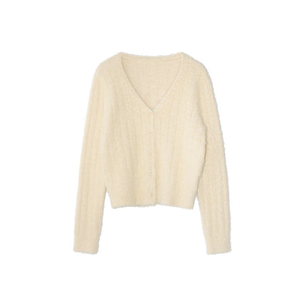 Gentle and sweet v-neck versatile long-sleeved knitted cardigan