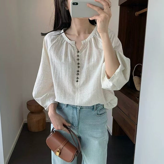Thin Versatile French Seven-Sleeve Shirt
