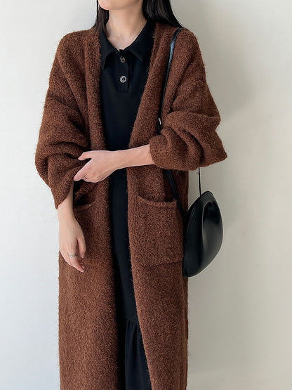 Soft and cozy wool knit long cardigan for women, new autumn korean style, thick and relaxed sweater jacket