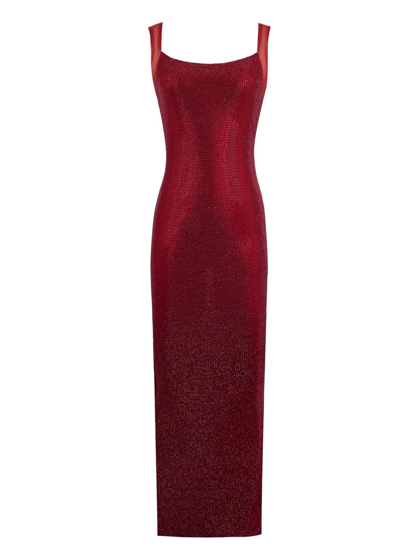 Rhinestone Embellished Halter Bodycon Maxi Dress