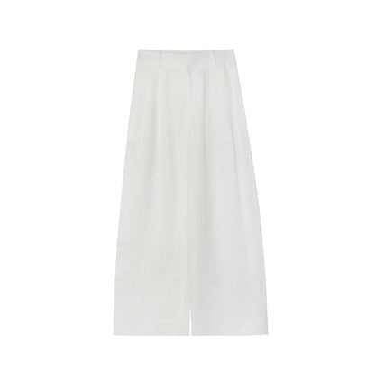 Simple loose linen high-waisted wide-leg trousers