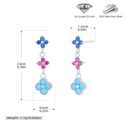 925 Sterling Silver Stud Earrings Color Zirconium Flower Earrings