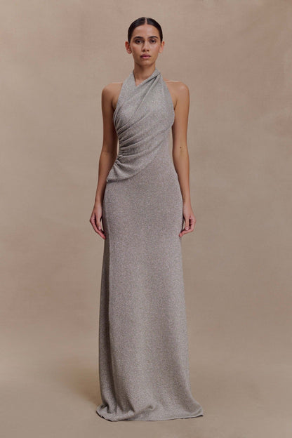 Fashion pleated diagonal neck neck knitted hip skirt backless sexy dress