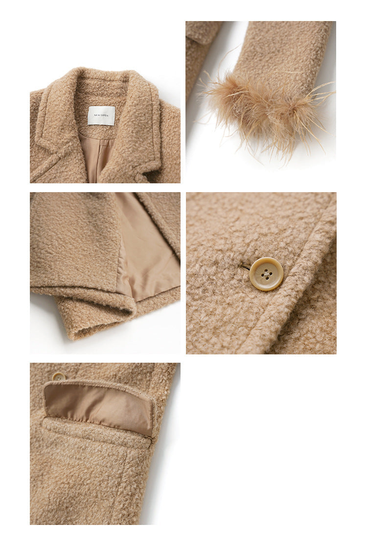 Commuter temperament coat double-breasted long woolen coat