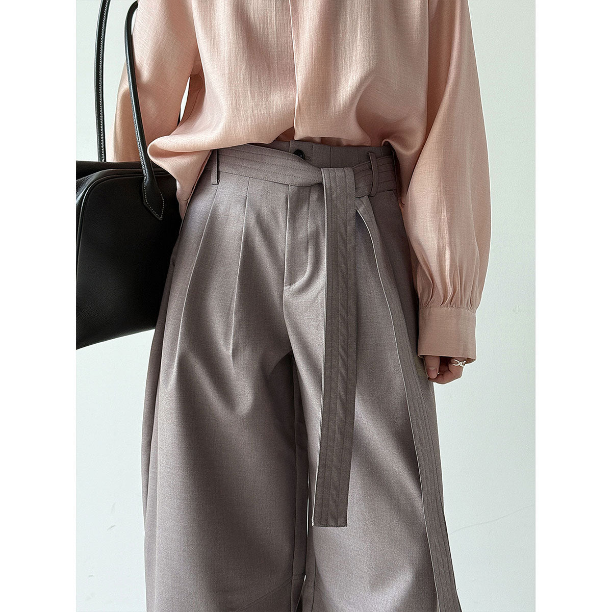 Yamamoto style design drape wide-leg pants women's 26 early spring high-waisted casual lazy strap-on trousers