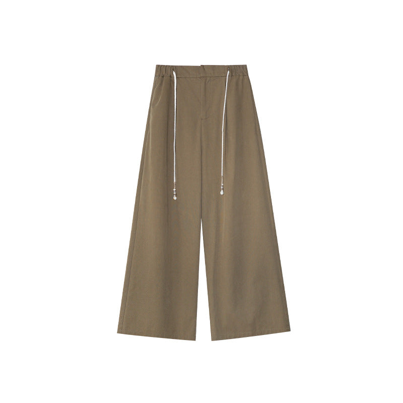 Summer Korean version loose lace-up elastic waist thin straight casual pants