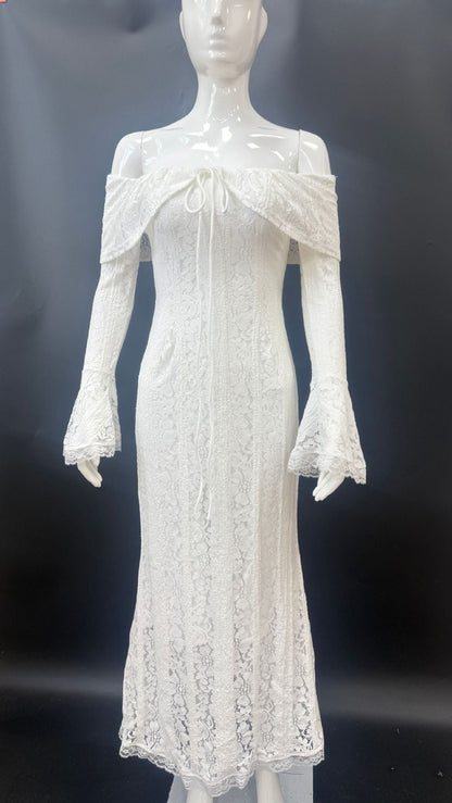New sexy one-word shoulder lace dress temperament tube top long dress slim fishtail dress