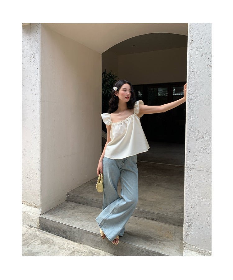 Square Neck Flutter Sleeve Top