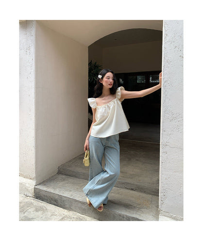 Square Neck Flutter Sleeve Top
