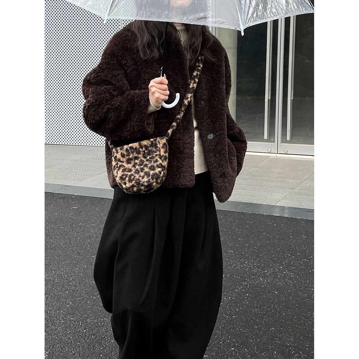 Korean lapel fur lambswool coat women's winter new warm plush eco-friendly fur top