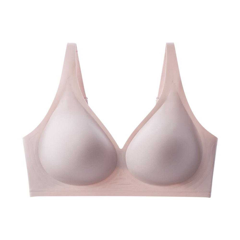 French seamless bra, thin jelly glue soft support, women's large-size bra with double breasts
