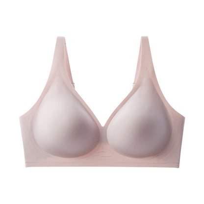 French seamless bra, thin jelly glue soft support, women's large-size bra with double breasts