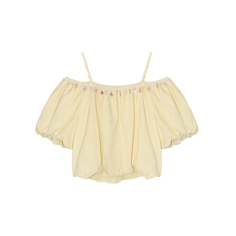 Exquisite and beautiful shirt off-the-shoulder one-shoulder suspender top