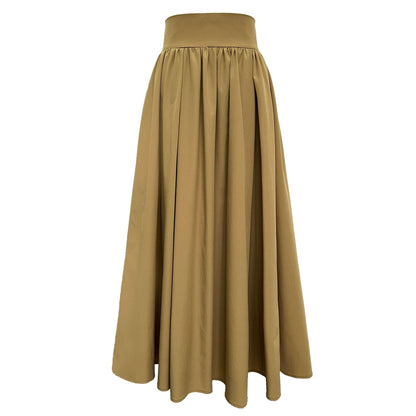 High waist a word pleated skirt long skirt