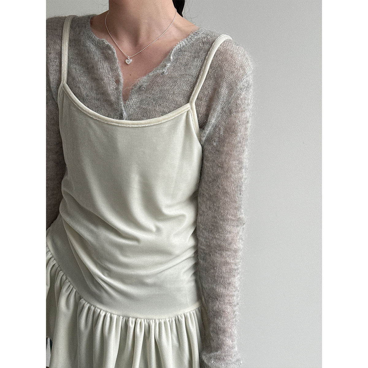 Early spring new mohair knitted cardigan women's thin slightly transparent gentle soft waxy outer coat