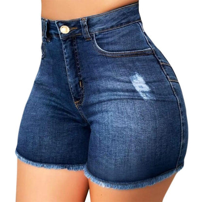 High-Waisted Distressed Denim Shorts