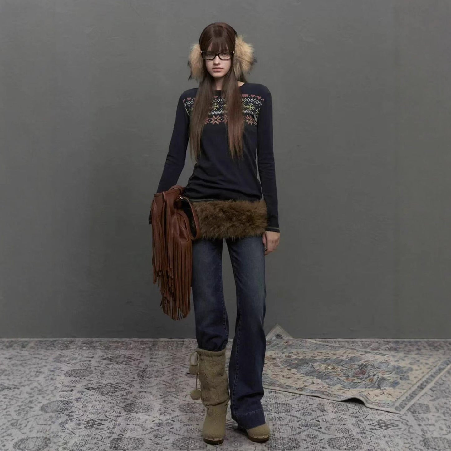 New Fair Island printed long-sleeved women's autumn lazy and comfortable inner bottoming shirt