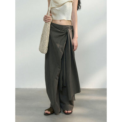 New commuter design Tencel texture lace-up anti-wrinkle wide-leg casual pants