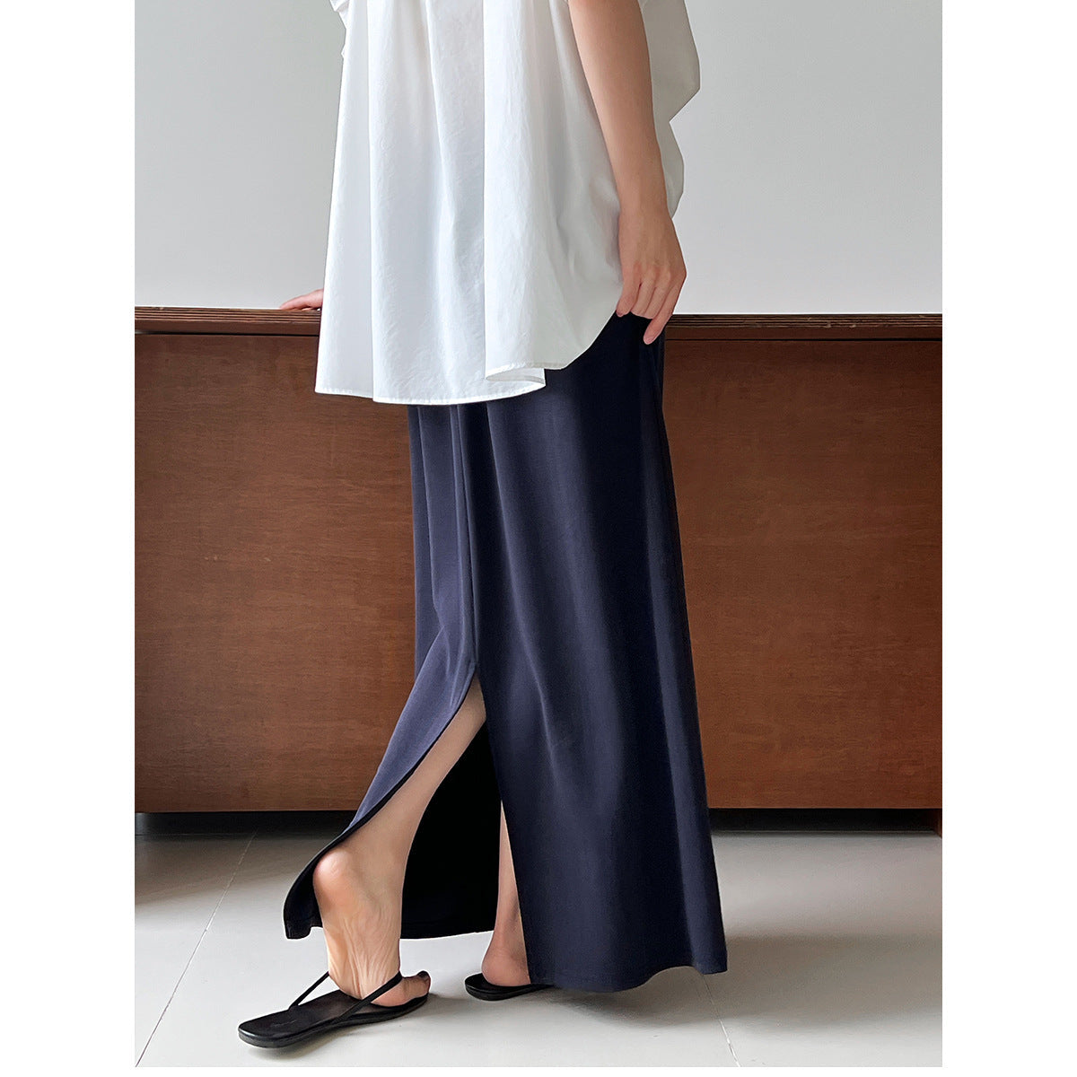 Korean version straight A-shaped skirt summer new high waist drawstring casual long dress hip umbrella skirt