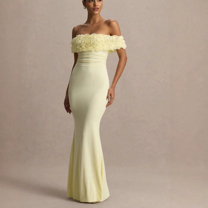 New fashion splicing flower one-word shoulder dress backless sexy tube top skirt
