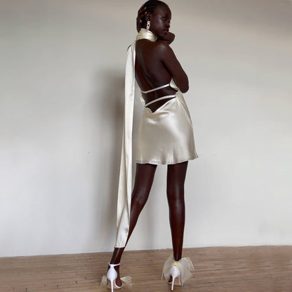 Satin Halter Mini Dress