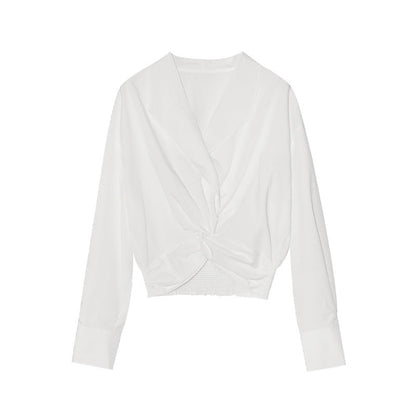 Temperament Design Sense Tencel Cotton Kink Waist Shirt