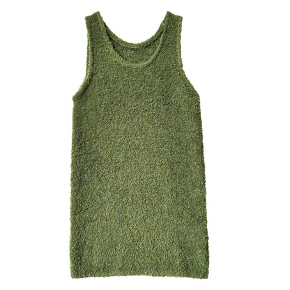 Korean atmosphere U-neck loose and thin stacked wool loop wool knitted vest dress