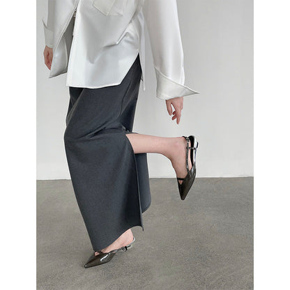 Side Split Elastic Waist Straight Midi Skirt