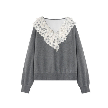 Sweet age-reducing pullover lace ruffle sweater woman