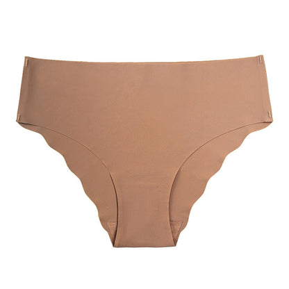 Large size seamless wavy edge panties women's soft breathable cotton women's ice silk briefs