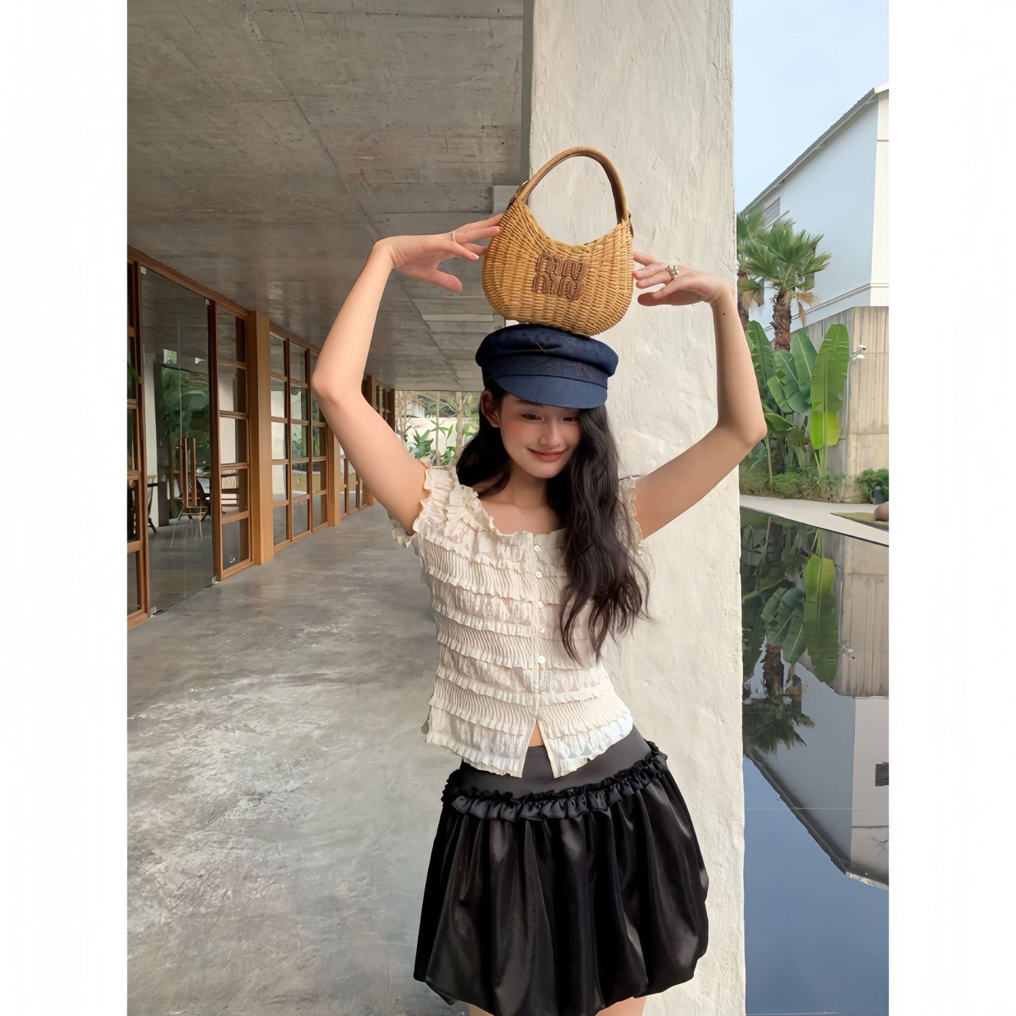 Sweet age-reducing bud skirt high waist temperament puffy skirt
