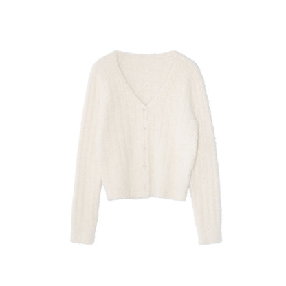 Gentle and sweet v-neck versatile long-sleeved knitted cardigan