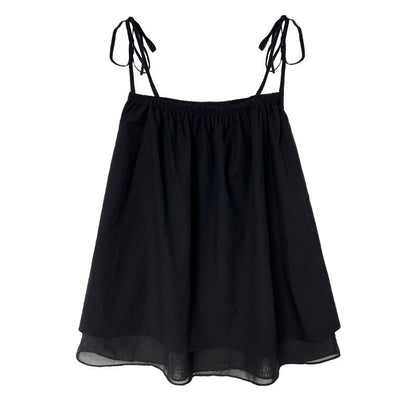 Design sense one-word shoulder vest sling women's summer new mesh splicing skirt two ways to wear