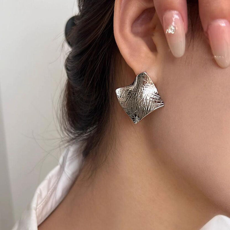 Geometric square irregular stud style personality hip hop silver needle earrings ins Internet celebrity exaggerated earrings tide