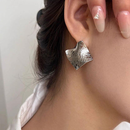 Geometric square irregular stud style personality hip hop silver needle earrings ins Internet celebrity exaggerated earrings tide