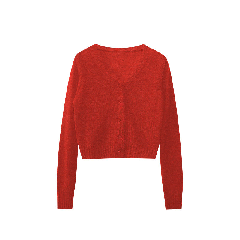 Casual Versatile V-Neck Sweater Women's Knitted Cardigan