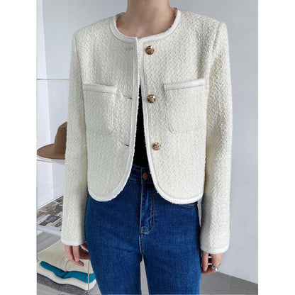 Autumn new 30% wool small fragrant jacket women's short temperament tweed celebrity top