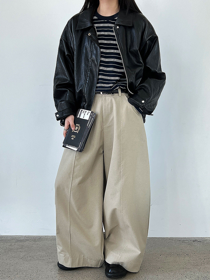 Korean retro casual scimitar wide-leg pants women's early autumn new silhouette loose drape trousers