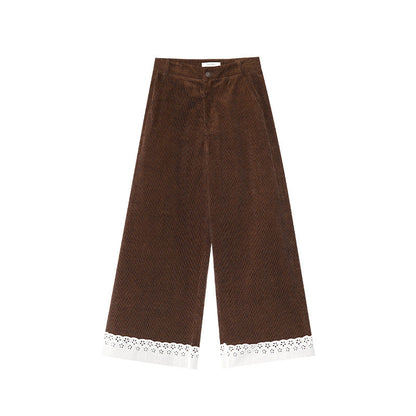 Splicing lace corduroy straight-leg pants