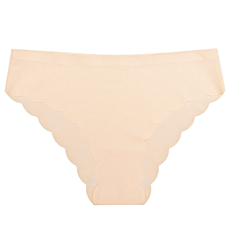 Ice silk seamless underwear wavy edge low waist sports fold edge underwear women's nylon briefs