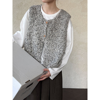 Soft wool knitted variegated vest women's autumn new Korean simple stacked sleeveless coat