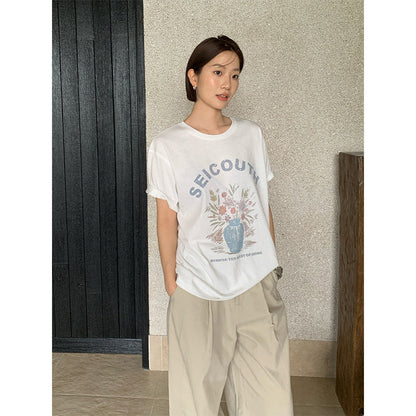 Vintage alphabet hand-painted print T-shirt