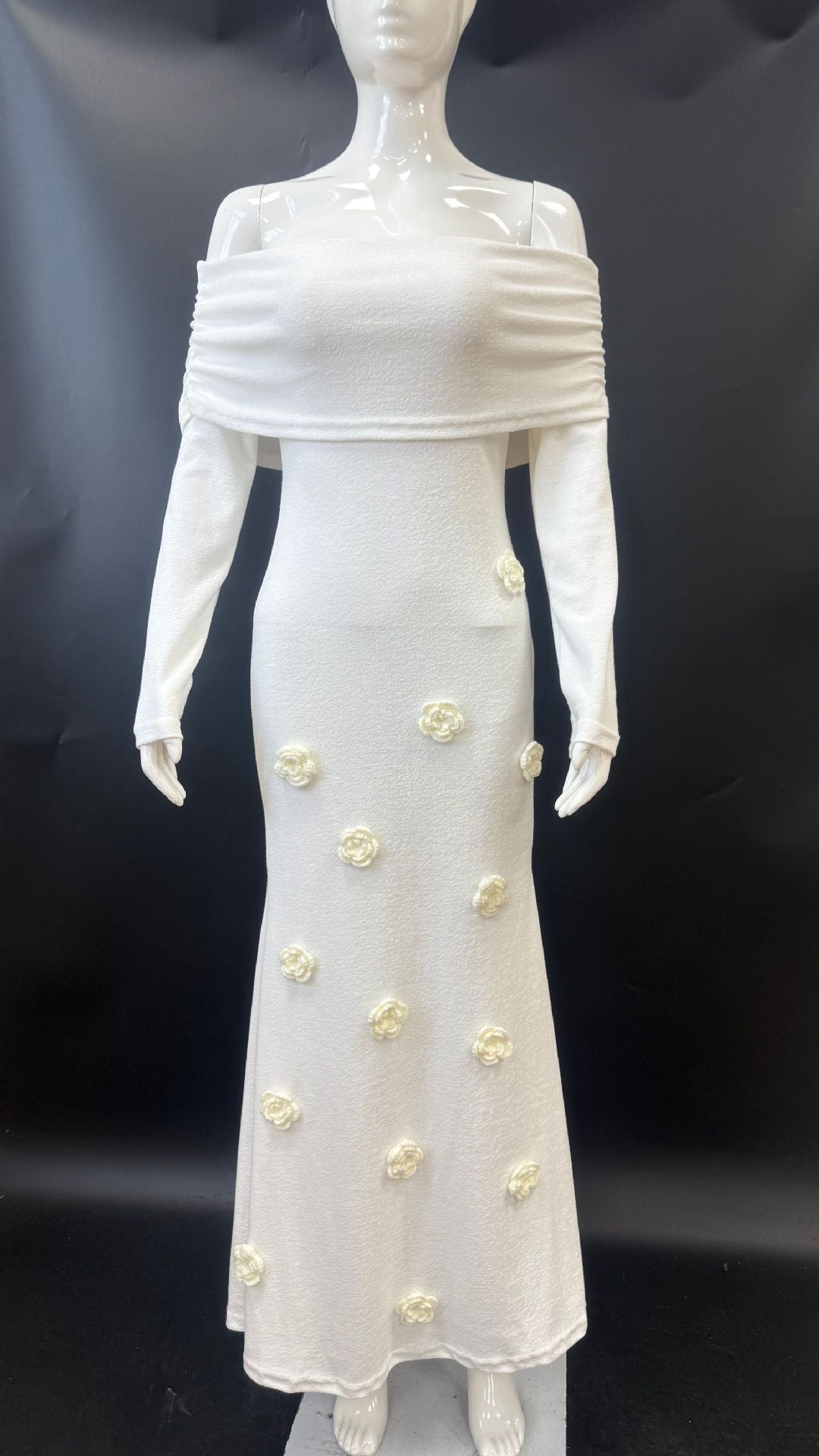 New sexy flower one-word shoulder knitted dress fashionable autumn and winter dress