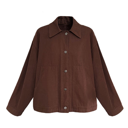 Vintage cargo lapel cardigan fleece jacket women's autumn new casual versatile silhouette jacket
