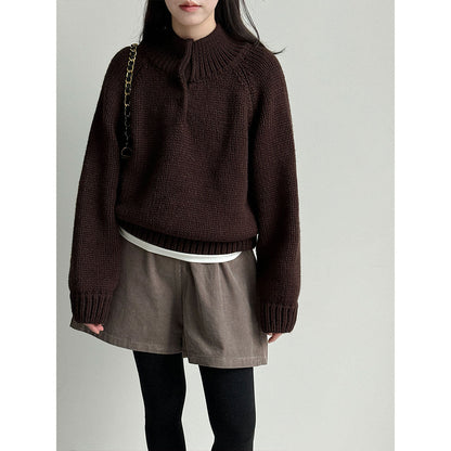 Korean semi-turtleneck pullover knitted sweater women's new winter lazy style versatile with a thick sweater underneath