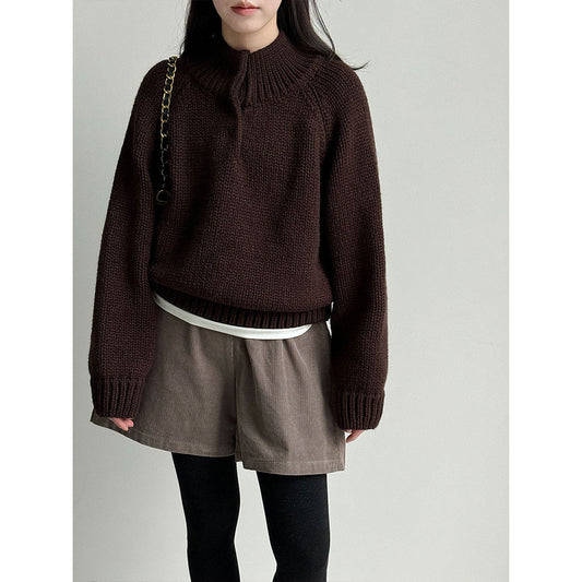 Korean semi-turtleneck pullover knitted sweater women's new winter lazy style versatile with a thick sweater underneath