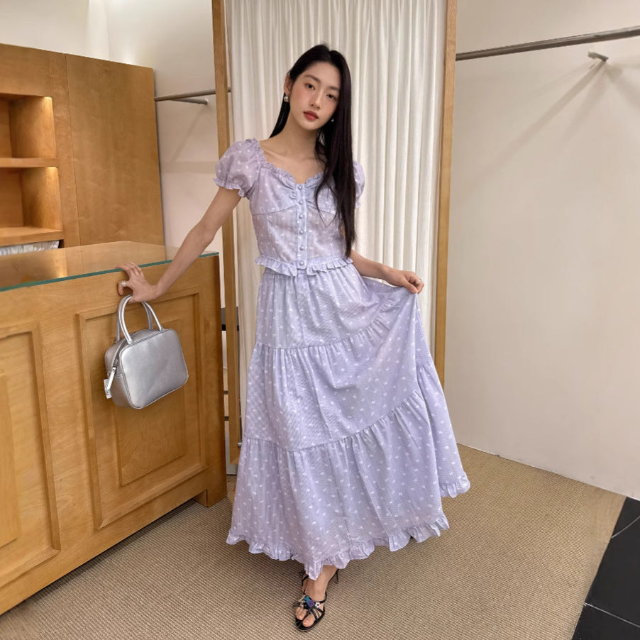 Women's Floral Print Puff Sleeve Shirt & A-Line Maxi Skirt Two-Piece Set