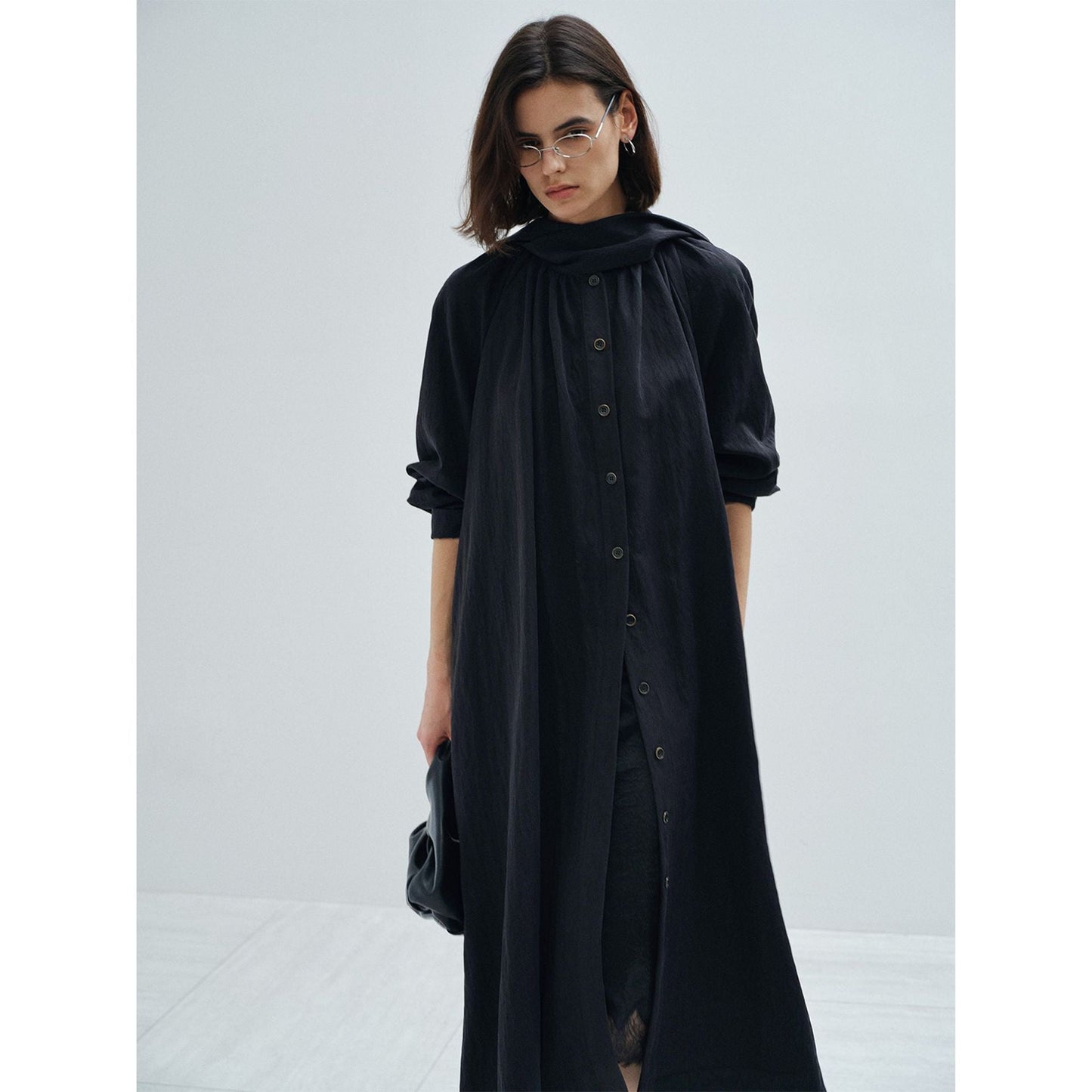 Spring commuting design sense Tencel streamer collar sense long trench coat