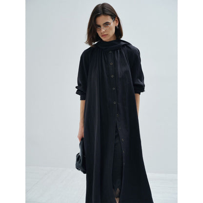 Spring commuting design sense Tencel streamer collar sense long trench coat