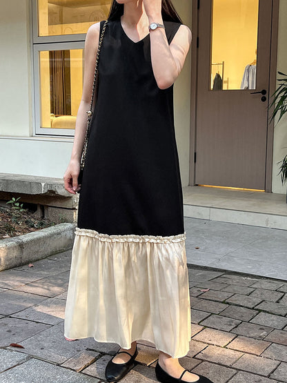 High-end French temperament sleeveless vest dress c spring new splicing hem fishtail skirt 9726